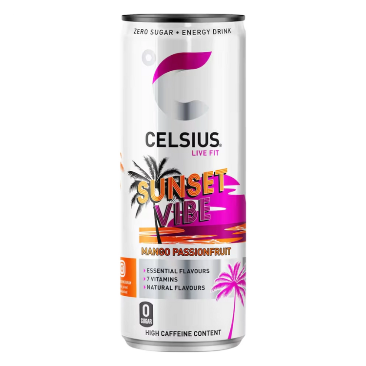 Celsius Sunset Vibe Mango Passion Fruit Zero Sugar (UK) 12x355ml